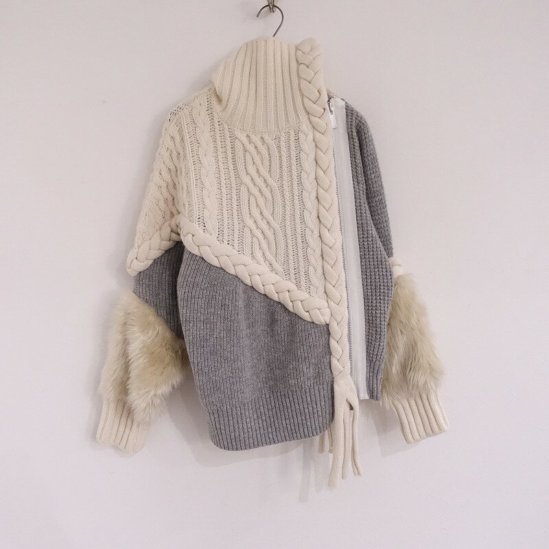 //サカイ sacai ファー装飾ケーブルニットジャケット 2 【中古】【90L32】のサムネイル