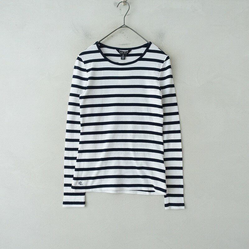 Rakuten - 【定価1.1万】ローレン LAUREN コットンボーダーロングスリーブTシャツ S 【中古】【21A52】