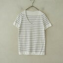 ユリパーク YURI+PARK コットンボーダー半袖Vネックニットプルオーバー 38 【中古】【40G52】