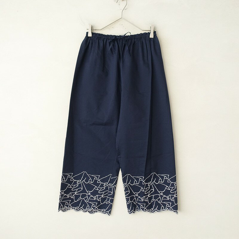 【未使用/定価3.9万】ミナペルホネン mina perhonen frill コットンシルク刺繍ワイドパンツ 36 【中古】【01C62】