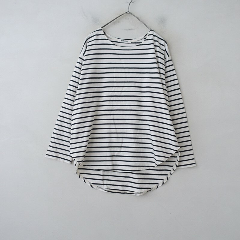 Rakuten - 【定価1.0万】ツムグ tumugu スープレコットンボーダー天竺裾ラウンドロングTシャツ 【中古】【11C62】