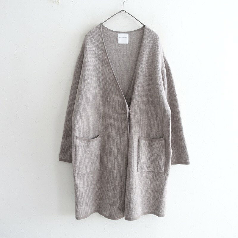Rakuten - 【定価3万】ヒューマンウーマン HUMAN WOMAN ウールヘリンボーンロングニットカーディガン M 【中古】【61D62】