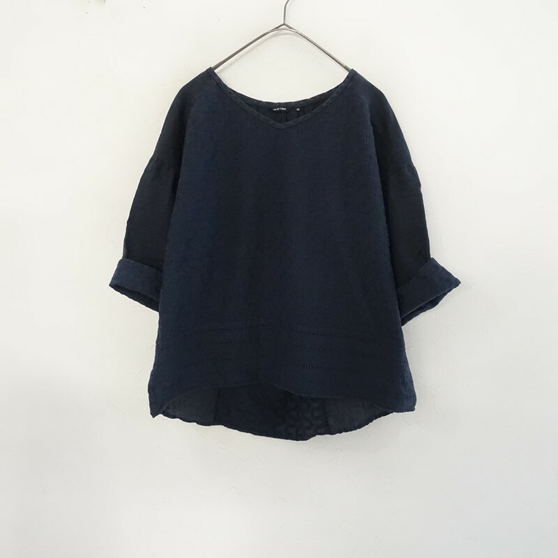 乐天商城 - 【定価1.8万】パドカレ pas de calais 幾何学ストライプエンブロイダリーリネン平ブラウス 36 【中古】【81E62】