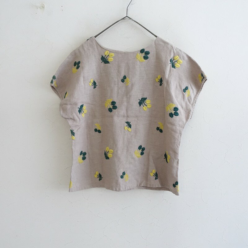 乐天商城 - サリースコット Sally Scott リネンフレンチスリーブ刺繍ブラウス 11R 【中古】【60F62】