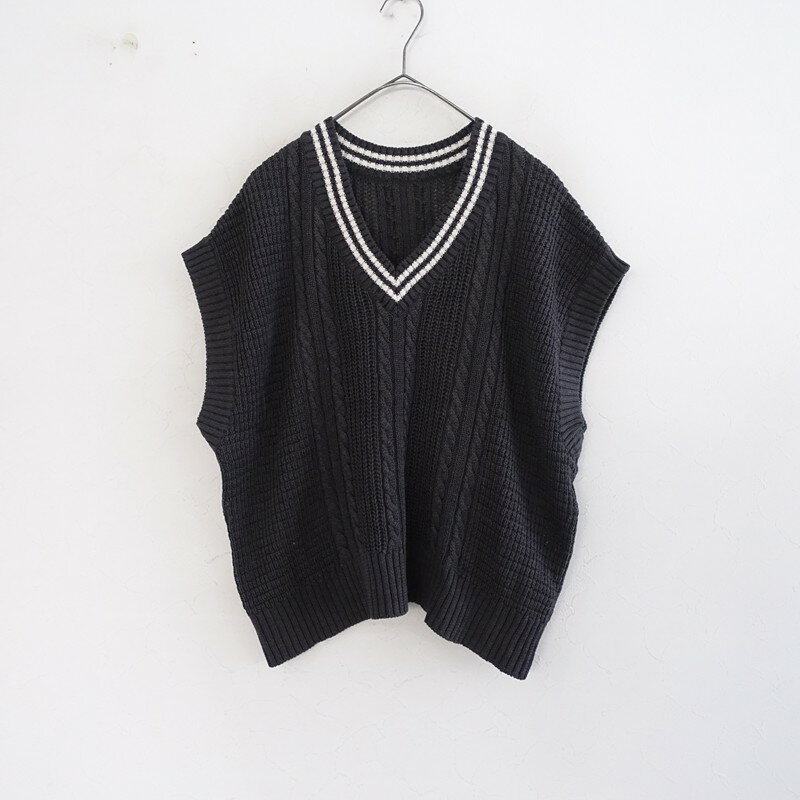 樂天商城 - 【美品/定価2.4万】バスコ BASCO nest ケーブル編みのチルデンニットベスト F 【中古】【61F62】
