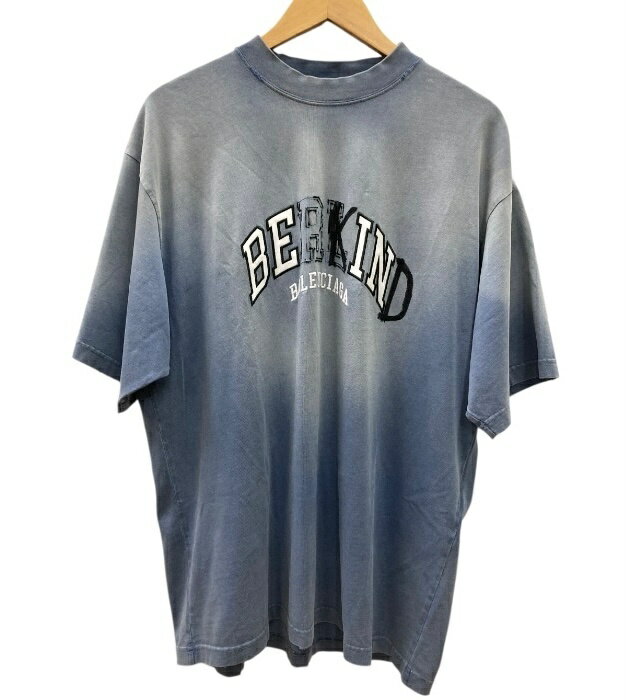 Rakuten - 美品/BALENCIAGA/バレンシアガ/ヴィンテージ/BE KINDプリントダメージ加工Tシャツ/764235TPVD5/ブルー/コットン/サイズM/メンズ/FB3913