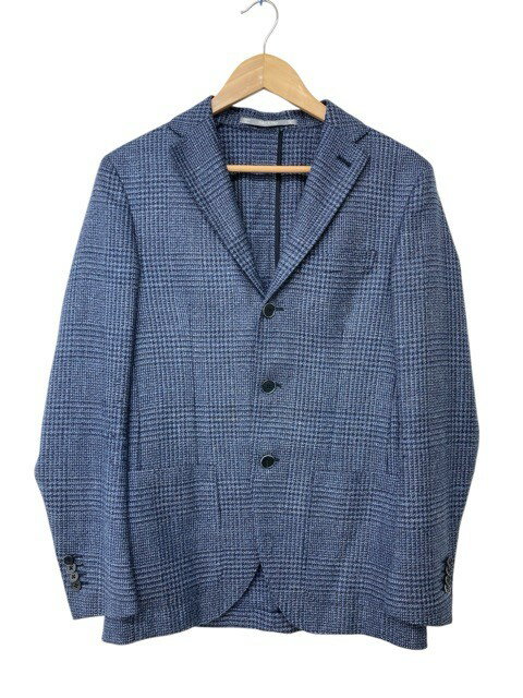 美品/カンタレリ/cantarelli/ロロピアーナ/シルク/ウール/リネン/チェック/3B段返りジャケット/イタリア製/メンズ/サイズ44/ブルー/RS0182