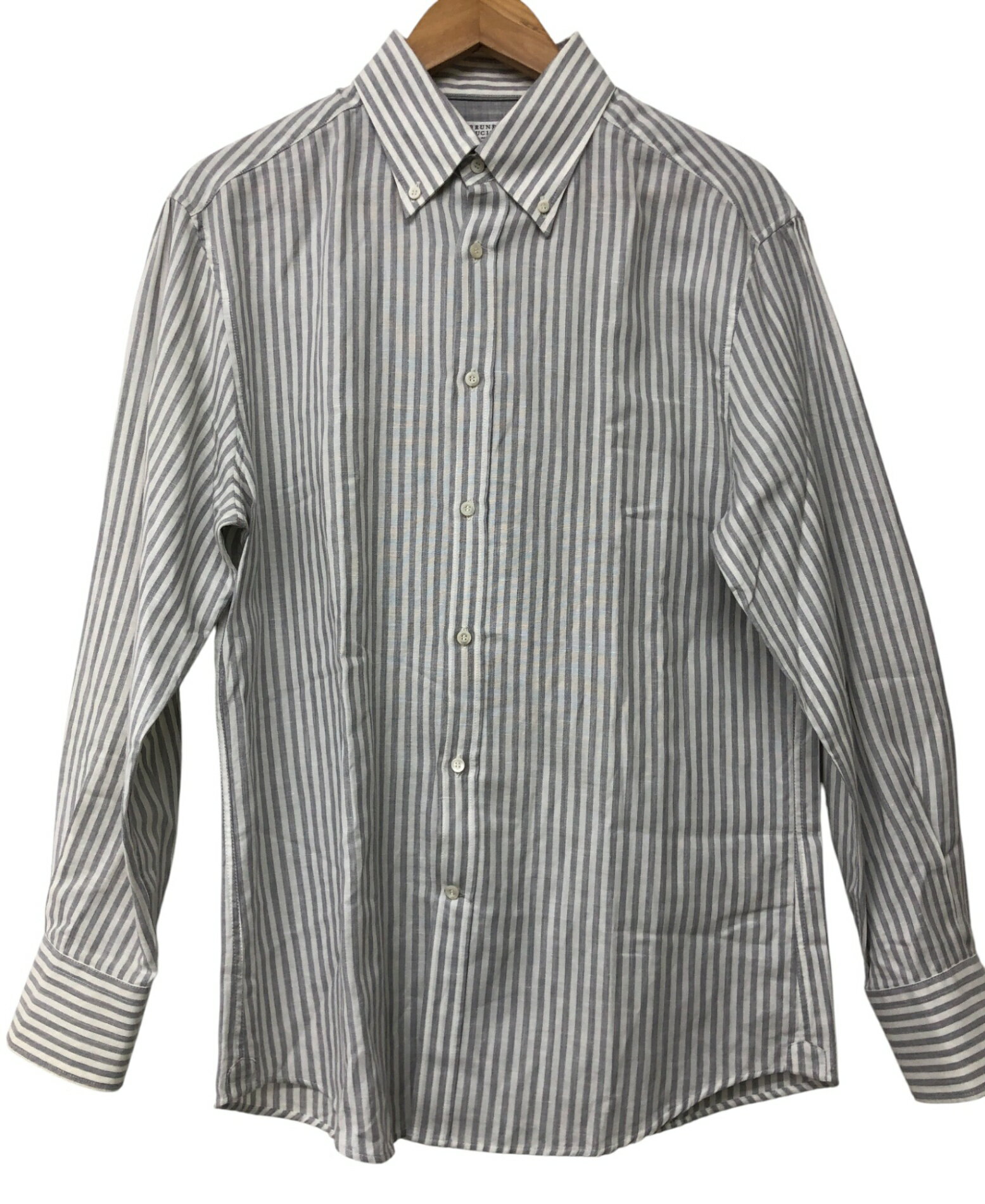 Rakuten - BRUNELLO CUCINELLI/ブルネロクチネリ/ストライプシャツ/ホワイト×グレー/サイズL/メンズ/RS0275