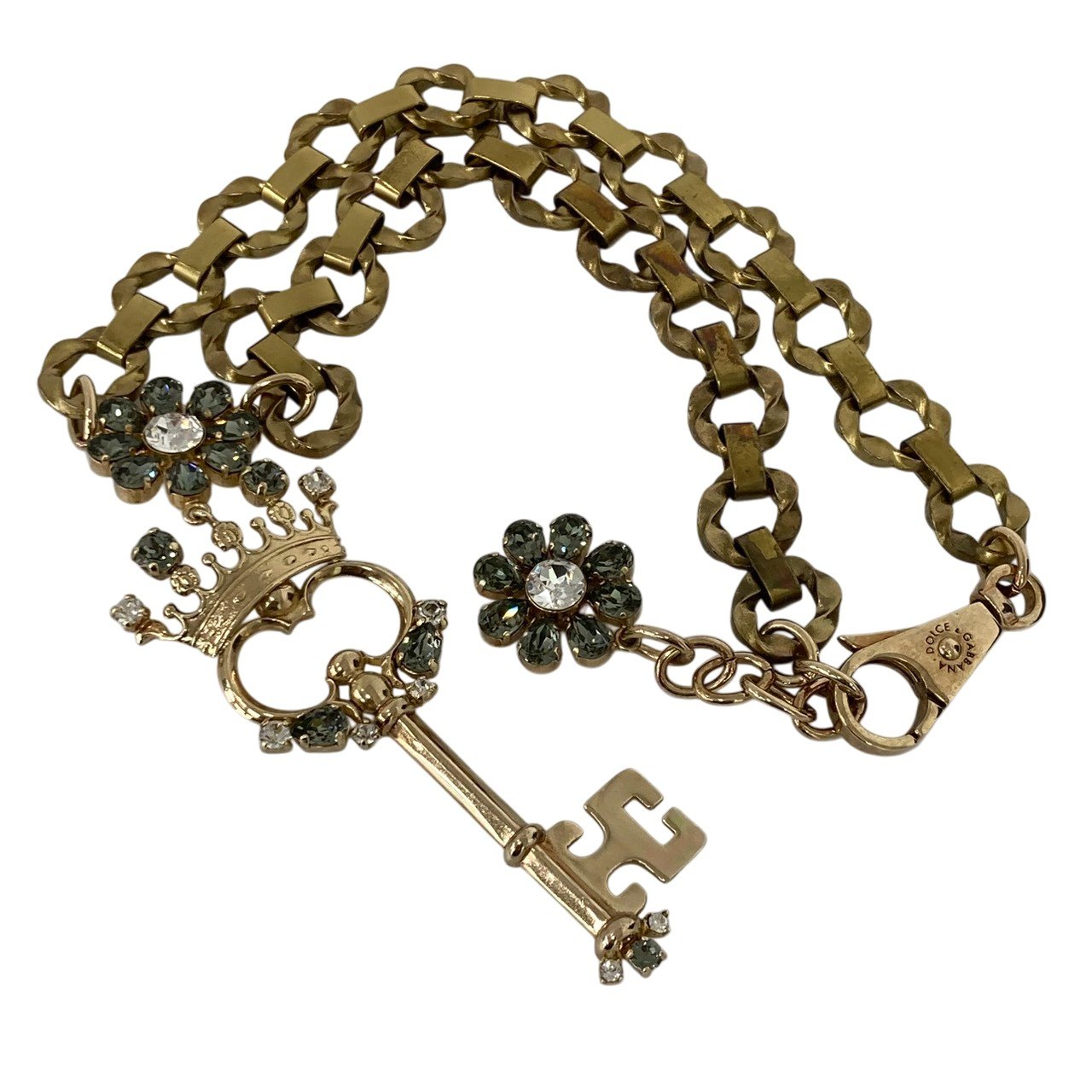 美品/DOLCE & GABBANA/ドルチェアンドガッバーナ/真鍮/クリスタルガラス/クラウン/キーペンダンド/ネッ..