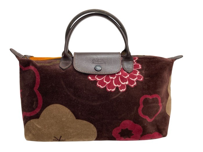 LONGCHAMP PARIS/ロンシャン/ル プリアージュ/ハンドバッグ/ベロア花柄/ブラウン/ミニバッグ/レディース/FC3522