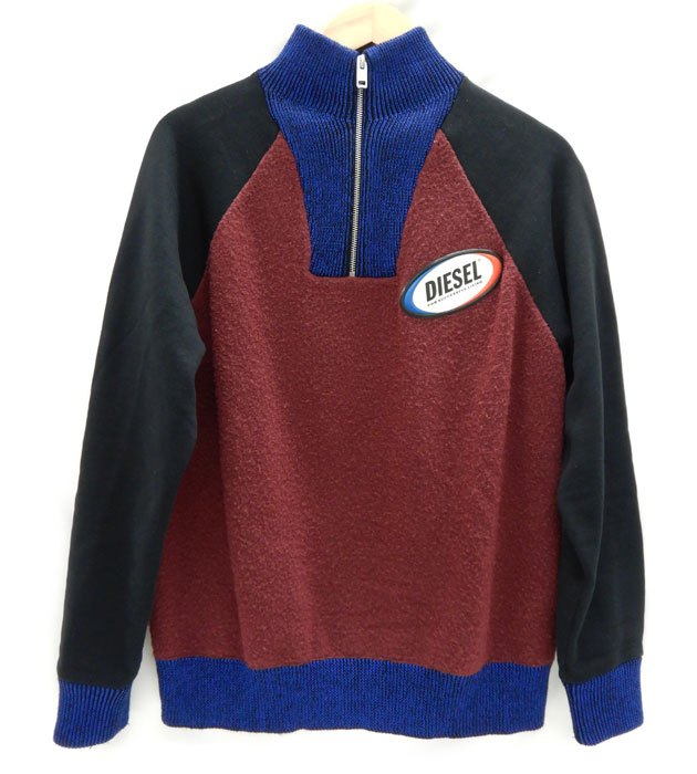 Rakuten - 良品/DIESEL ディーゼル/ハーフジップ切替ニット/サイズS ワインレッド ボルドー ブルー ブラック/メンズ/FB2779