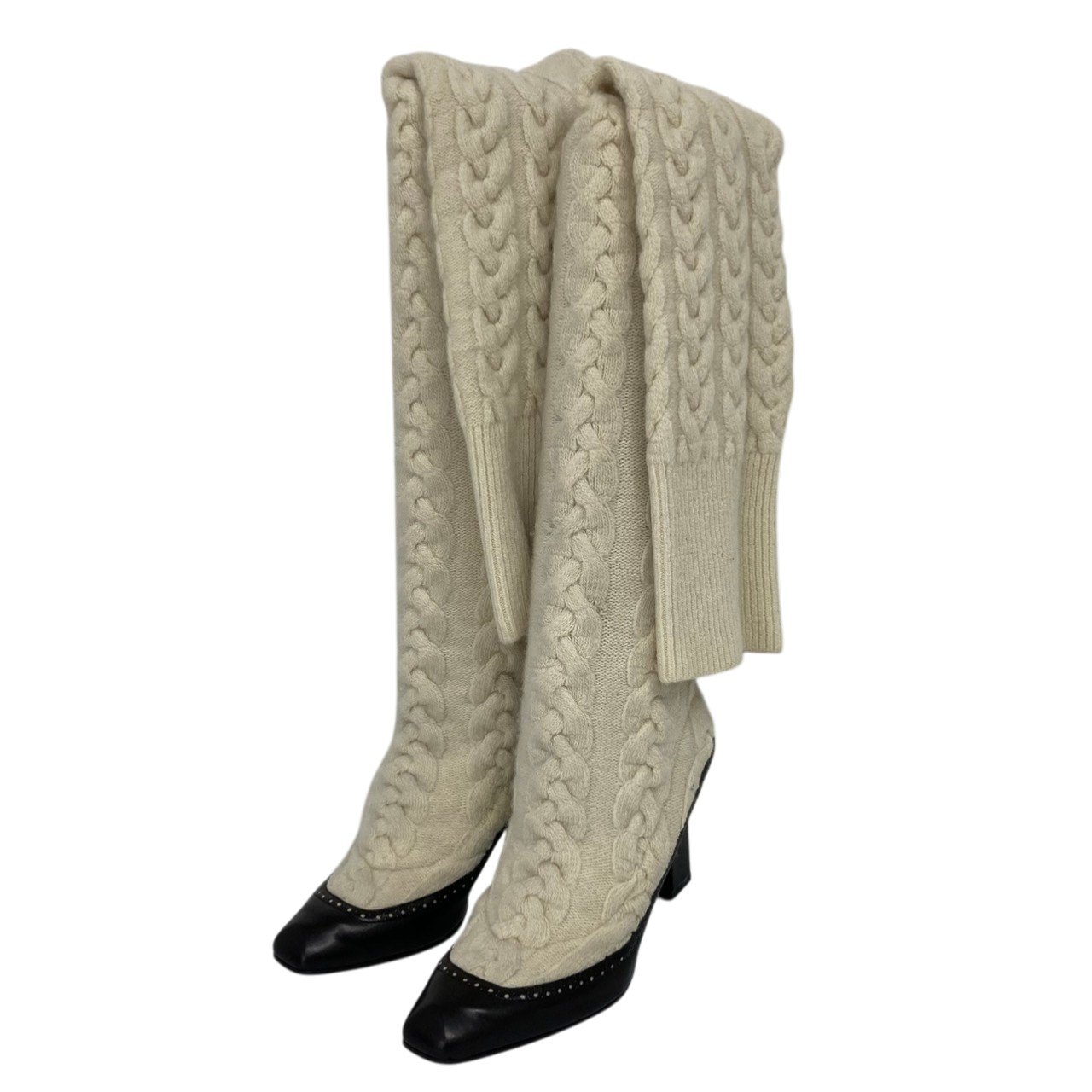 Rakuten - Alexander McQueen/アレキサンダーマックイーン/ニット ロングブーツ/ニーハイ/サイズ36/ブラック×ホワイト/ヒール9cm/レディース/RS0629