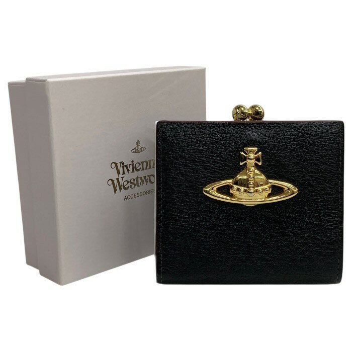 Rakuten - 美品/VivienneWestwood/ヴィヴィアンウエストウッド/ビッグオーブ/2つ折り/ガマ口/財布/牛革/ブラック黒/FB4281