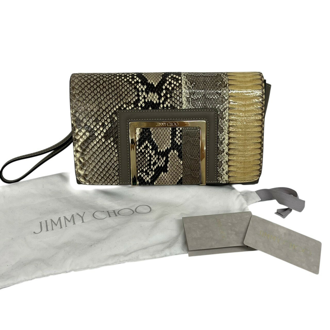＜美品＞/JIMMY CHOO/ジミーチュウ/パイソン/レザークラッチバッグ/グレー/レディース/RS0819