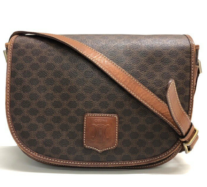 CELINE セリーヌ/M14 マカダム/ショルダーバッグ/ブラウン トリンオフ PVCレザー/斜め掛け/レディース/FB3707