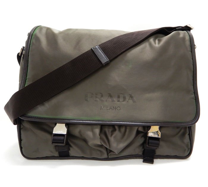 Rakuten - PRADA プラダ/VA0768/ナイロン メッセンジャーバッグ/ショルダーバッグ/カーキ 緑 グリーン/三角プレート/メンズ/FB3092