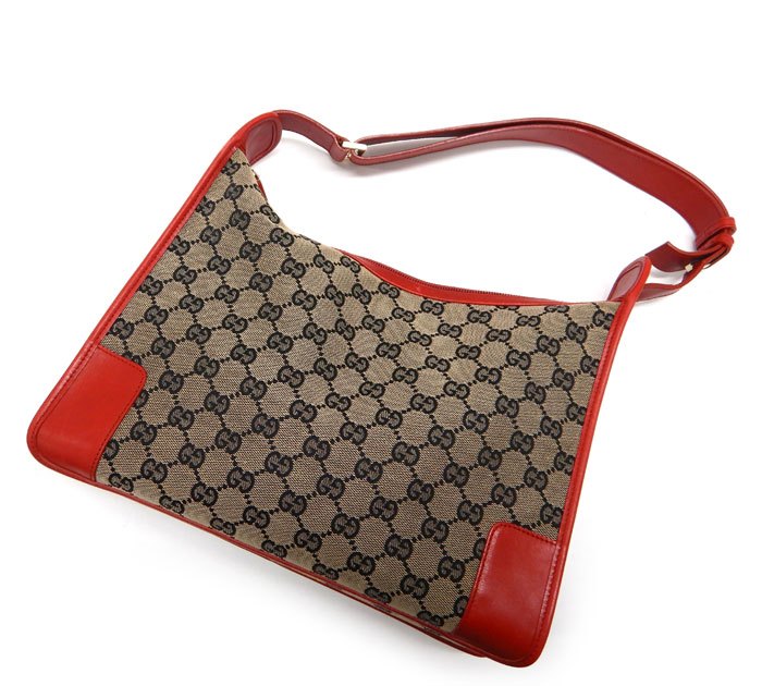 GUCCI GG柄 - 良品/GUCCI グッチ/0014205/GG柄 キャンバス/ワンショルダーバッグ/レッド×ブラウン 赤×茶/レザー/FB3003