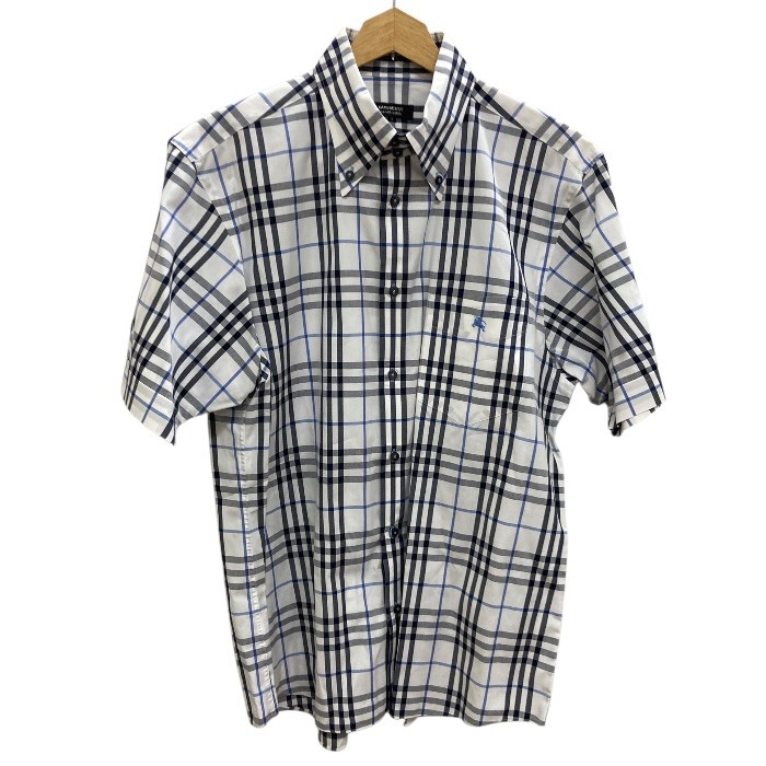 BURBERRY BLACK LABEL/バーバリー ブラックレーベル/半袖/ノバチェックシャツ/ホワイト×ブルー×ネイビー/サイズ3/メンズ/FE0192
