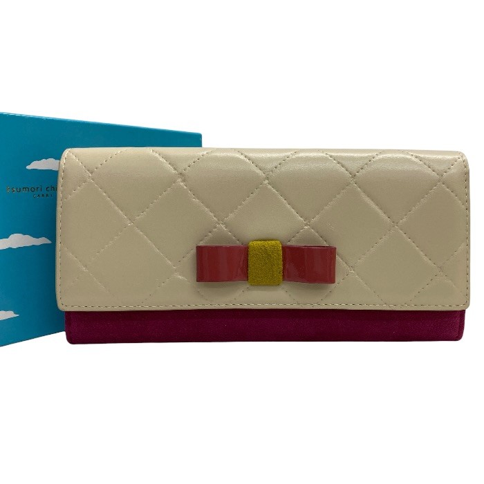 未使用/TSUMORI CHISATO/ツモリチサト/長財布/アイボリー×ワインレッド ボルドー/収納袋付き/箱付き/レディース/FB4346