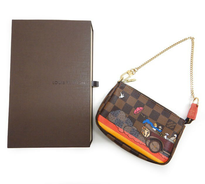 Rakuten - ほぼ未使用 極美品/LOUIS VUITTON ルイヴィトン/N41426/ダミエ アクセソワール ミニポーチ ミニ イリュストレ エヴァシオン ブラウン レザー/FB3247