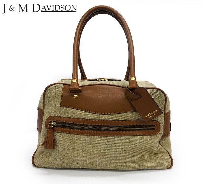Rakuten - J&M Davidson ジェイアンドエムデヴィッドソン/NEW VIVI ハンドバッグ/ミニボストンバッグ リネン混 カーフ/ベージュ×ブラウン/FF2453