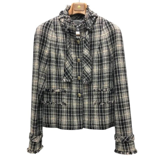Rakuten - 美品【CHANEL】シャネル 05A ツイード スタンドカラー ジャケット カメリア裏地 ココマーク釦 P26411V13806 サイズ40 フランス製 レディース/RS1146