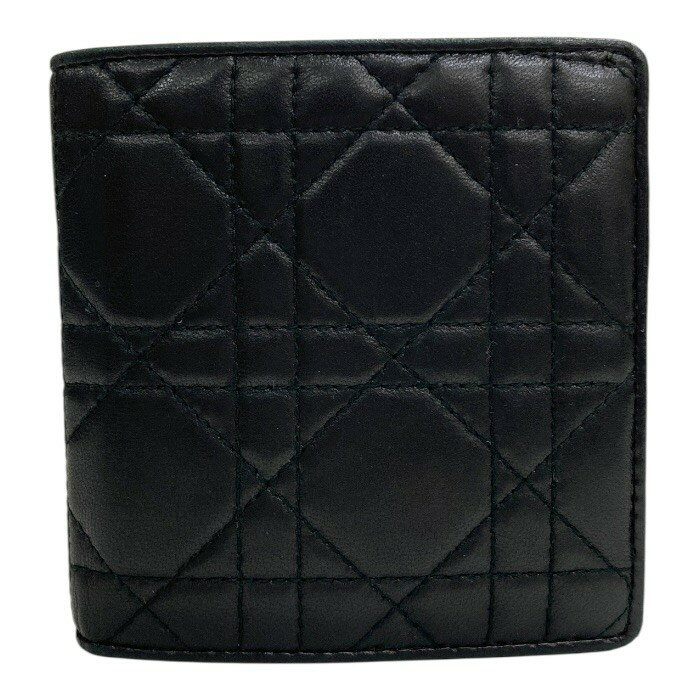 B, C, D, G, J, L, S, T, Z - Christian Dior/クリスチャンディオール/カナージュ/ステッチ入りレザー二つ折り財布/ブラック黒/FB4378