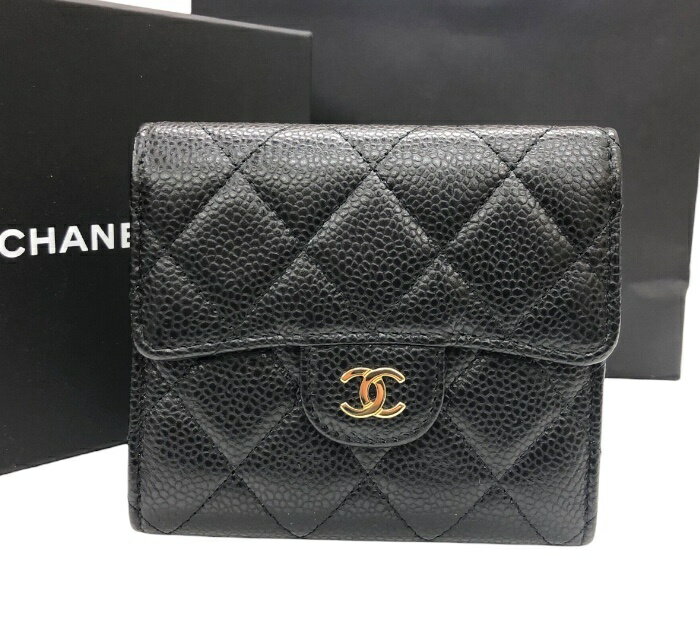 Rakuten - 極美品/CHANEL シャネル/AP0231/マトラッセ 三つ折り長財布/黒 ブラック/収納袋 紙袋 外箱付き/FB3622
