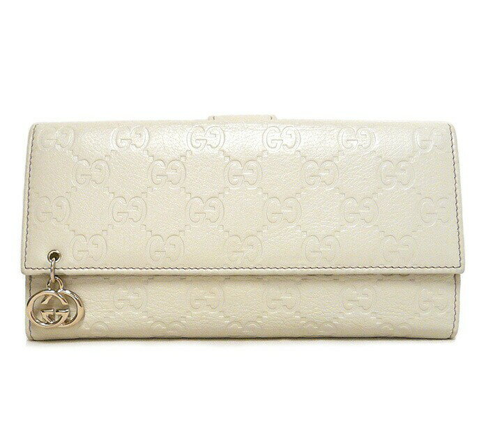 Rakuten - GUCCI グッチ/グッチシマ Wホック長財布/インターロッキングG チャーム付き/アイボリー系 GG柄 レザー/212104/箱あり/ON5527