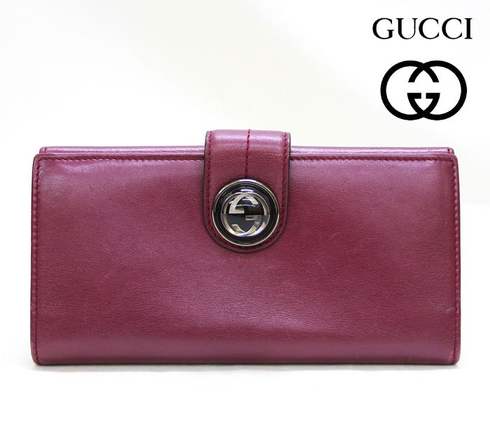 Rakuten - GUCCI グッチ/Wホック レザー ロングウォレット/長財布/パープル/レディース/F61607