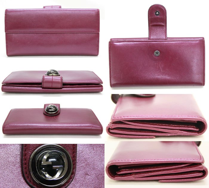 GUCCI グッチ/Wホック レザー ロングウォレット/長財布/パープル/レディース/F61607