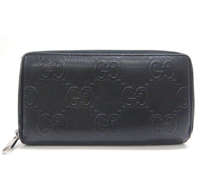 Rakuten - GUCCI グッチ/625558/GG柄 エンボス ラウンドファスナー長財布/黒 ブラック/ロングウォレット/FB2827