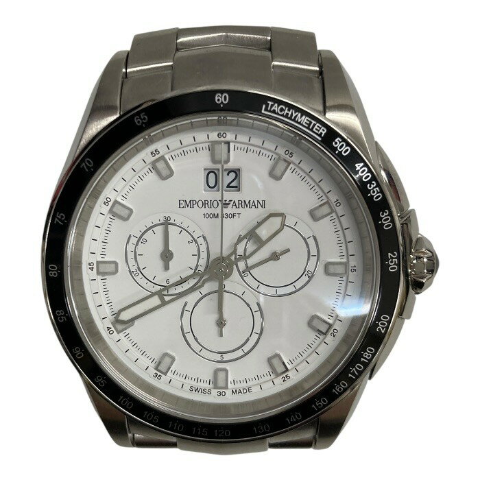 極美品/EMPORIO ARMANI/エンポリオアルマーニ/ARS9101/クロノグラフ/デイト/白文字盤/クォーツ/腕時計/メンズ/FB4451