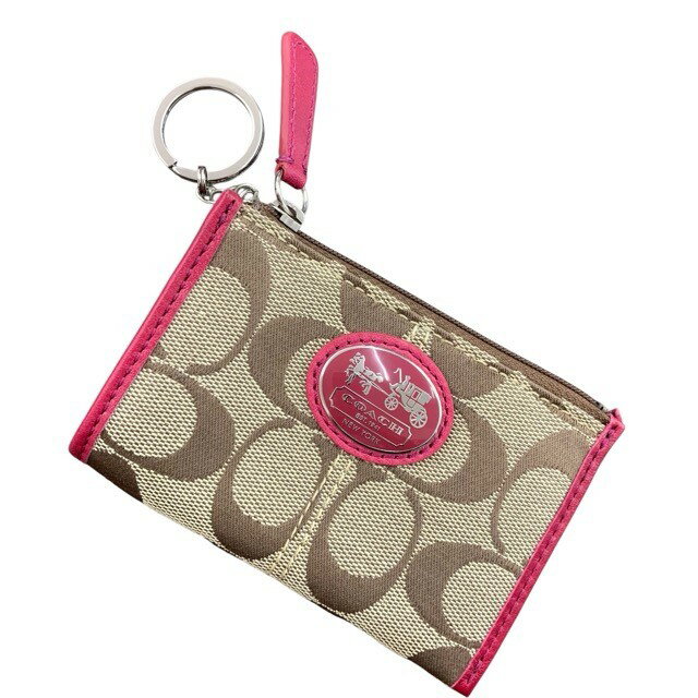 Rakuten - 極美品/COACH/コーチ/リング付き/コインケース/シグネチャー/ベージュ×ピンク/FC3633