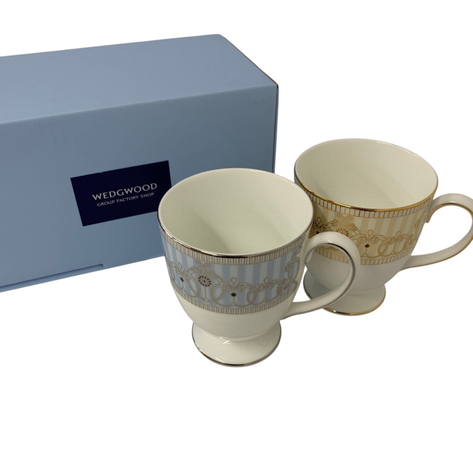 未使用/WEDGEWOOD/ウェッジウッド/アレクサンドラシャンパン/マグカップ/ペア/ブルー/イエロー/箱付き/RS2387