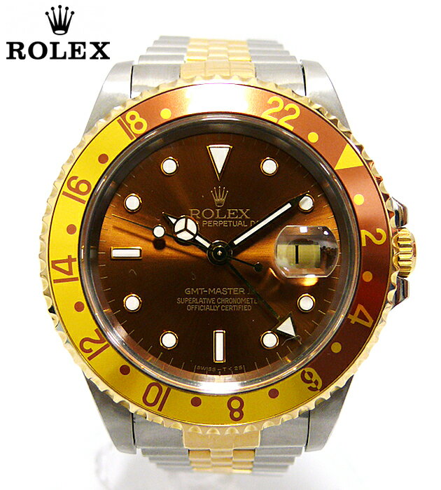 【ROLEX】ロレックス　GMTマスター2 16713 U番　自動巻き ブラウンベゼル　ゴールド 【中古】