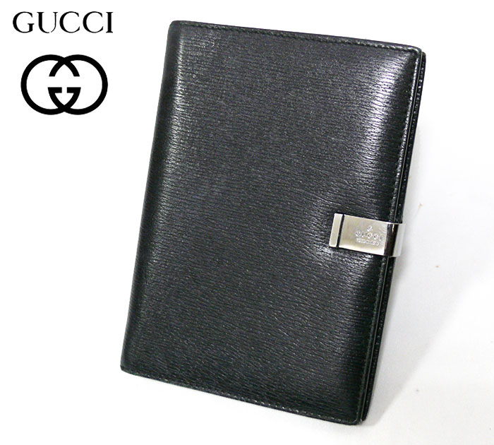 【GUCCI】グッチ レザー　手帳カバー　ダイアリー ブラック　黒　6穴バインダー【中古】のサムネイル