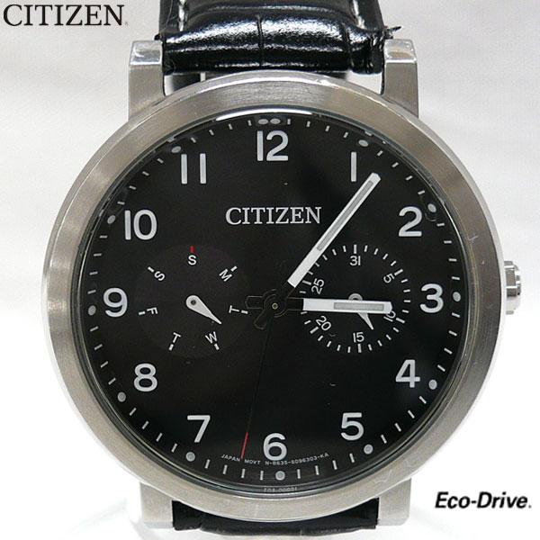 【CITIZEN】 シチズン エコドライブ 文字盤ブラック レザーベルト デイデイト 動作品 【中古】