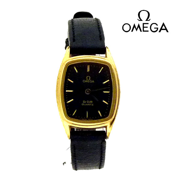 【OMEGA】 オメガ 腕時計 デ・ビル レディース クオーツ レザーベルト 黒文字盤　プッシュリューズ 【中古】