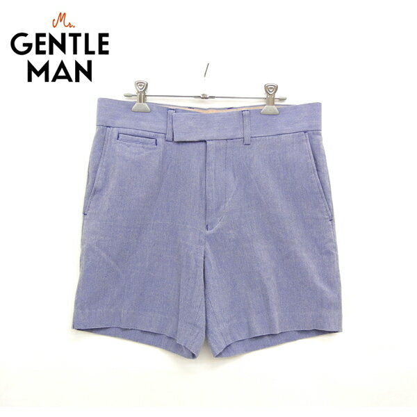 【MR. GENTLEMAN】ミスタージェントルマン COLOR HERRINGBONE SHORTS ショーツ ハーフパンツ ショートパンツ 半ズボン 膝上丈 ヘリンボーン コットン サイズM ブルー 青 日本製【中古】