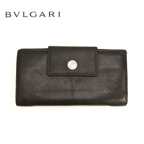 【BVLGARI】ブルガリ Wホック 三つ折り 長財布 小銭入れ付 レザー 革 ブラック 黒 箱付【中古】