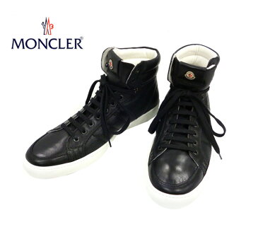 【Moncler】モンクレール ハイカット スニーカー レザー ワンポイントロゴ スタイリッシュ ブラック 未使用 サイズ43 イタリア製 RC0105【中古】