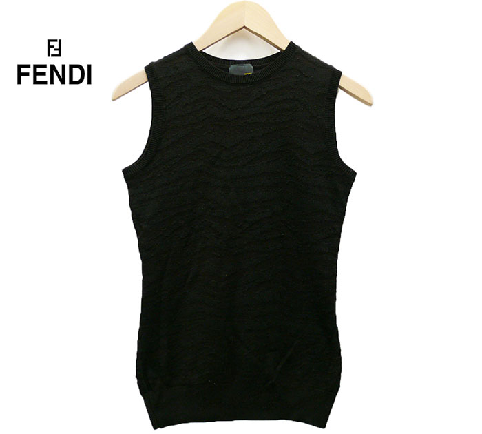 【値下げしました】【FENDI】フェンディ ゼブラ柄 ネップ ニット ベスト ブラウン サイズ40 トップス レディース ノースリーブ【中古】