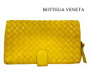 【BOTTEGA VENETA】 ボッテガ・ヴェネタ レザー イントレチャート 二つ折り財布 ラウンドファスナー 長財布 132357 V0013 7100 イエロー RC0197【中古】