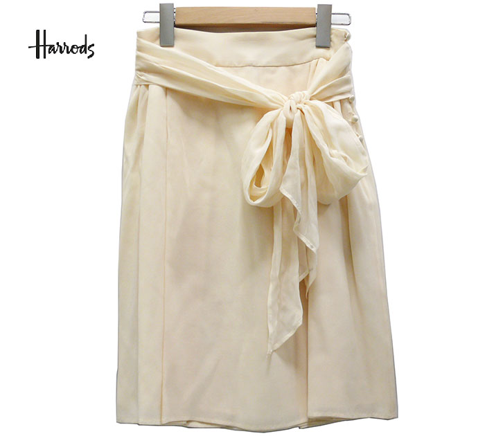 【値下げしました】【Harrods】ハロッズ シルクスカート リボンベルト アイボリー サイズ1 日本製【中古】