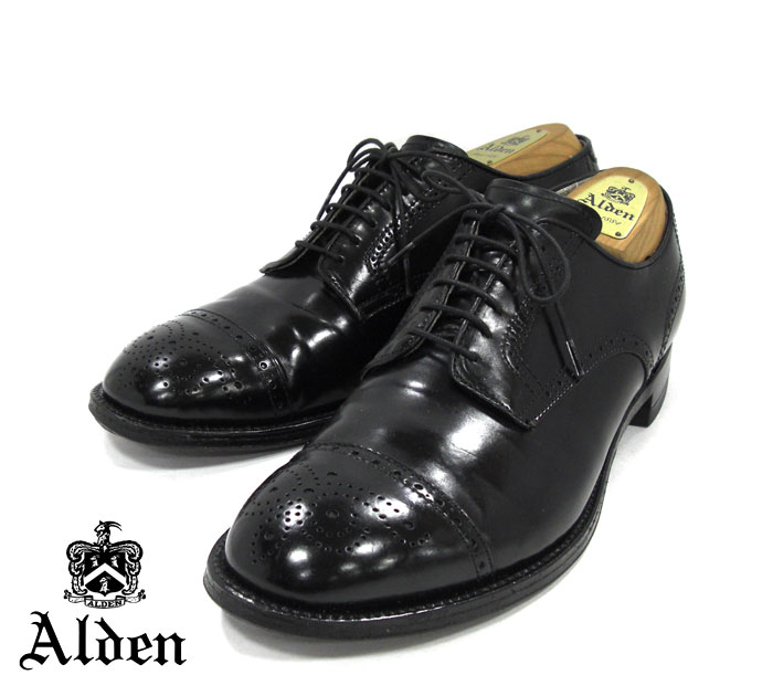 【ALDEN】オールデン ＃54095 コードバン セミグローブ モディファイドラスト サイズ9D スチールトゥ付き ブラック 黒 箱付き ドレスシューズ 紳士靴 メンズ RM1285 【中古】