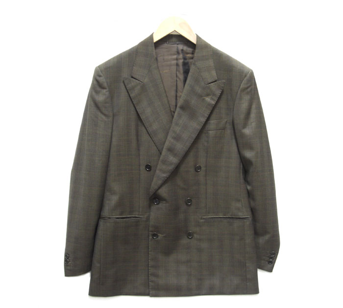 【値下げしました】【st saintandrews】セントアンドリュース ダブルブレストジャケット シャドウチェック サイズ48 ブラウン系 イタリア製 メンズ RM1754【中古】