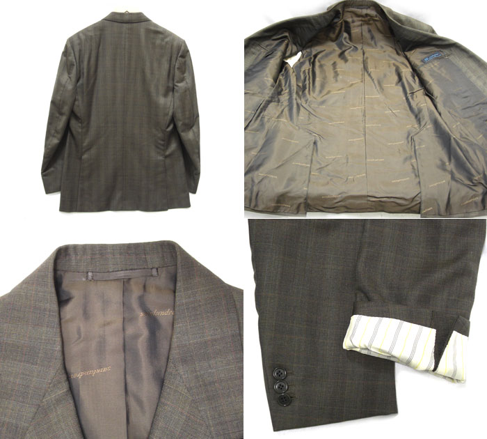 【値下げしました】【st saintandrews】セントアンドリュース ダブルブレストジャケット シャドウチェック サイズ48 ブラウン系 イタリア製 メンズ RM1754【中古】