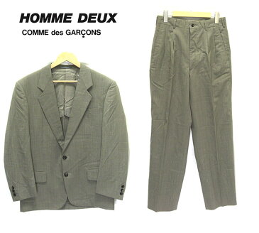 【COMME des GARCONS HOMME DEUX】コムデギャルソンオムドゥ 2ボタン パンツスーツ セットアップ シングル サイズS ブラウン 茶 チェック柄 メンズ 男性用 日本製 90sヴィンテージ ビジネス RM2211【中古】