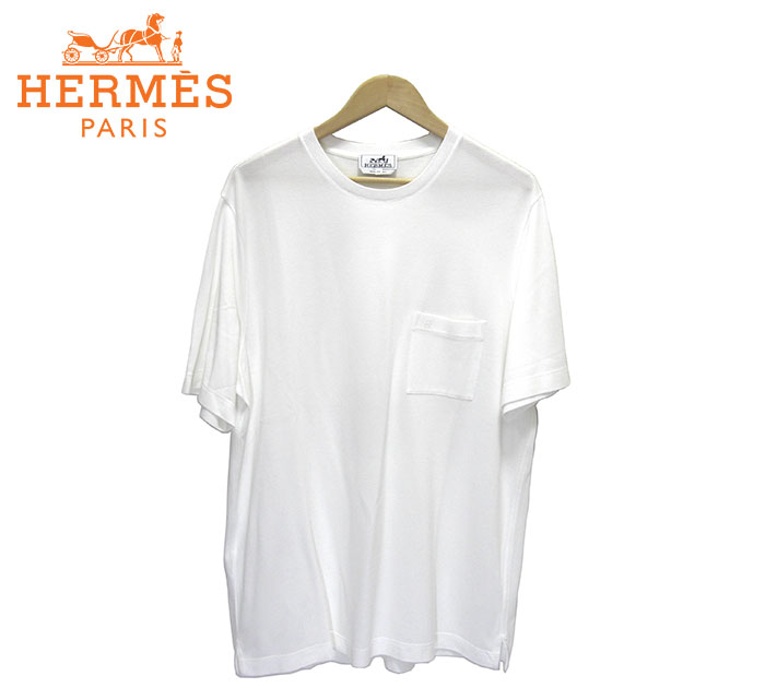 【HERMES】エルメス Tシャツ カットソー クルーネック H刺繍 ポケット ホワイト サイズXXL イタリア製 メンズ 男性用 トップス 半袖 RM2522【中古】のサムネイル